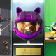 Master Chief's helmet from Fall Guys sits in between a Splitgate soldier and Tom and Jerry.